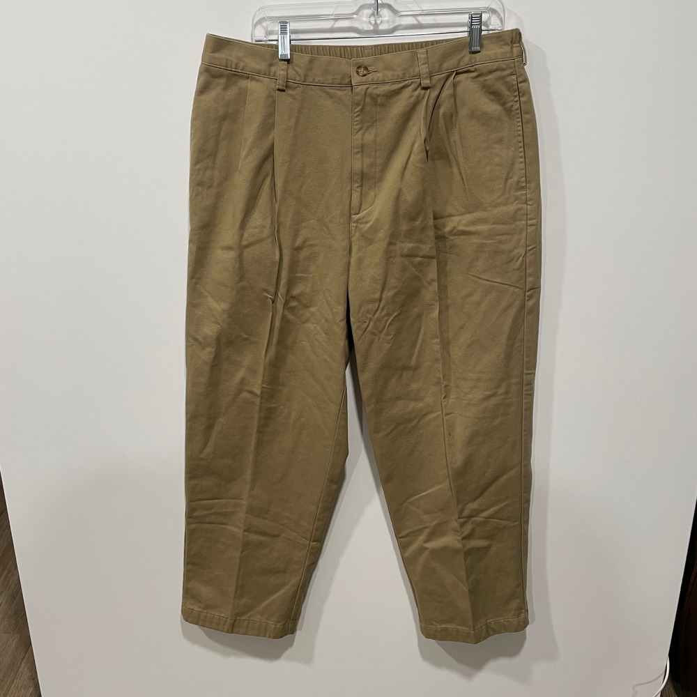 LL Bean Comfort Waist Khaki Pleated Pants Men‎ 37x29 Relaxed Fit Fleece Lined